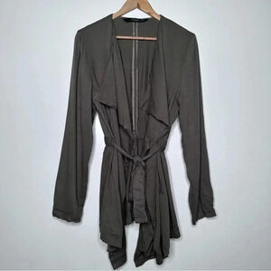 Stoosh Olive Green Drape Front Belted Lightweight Jacket Size XL